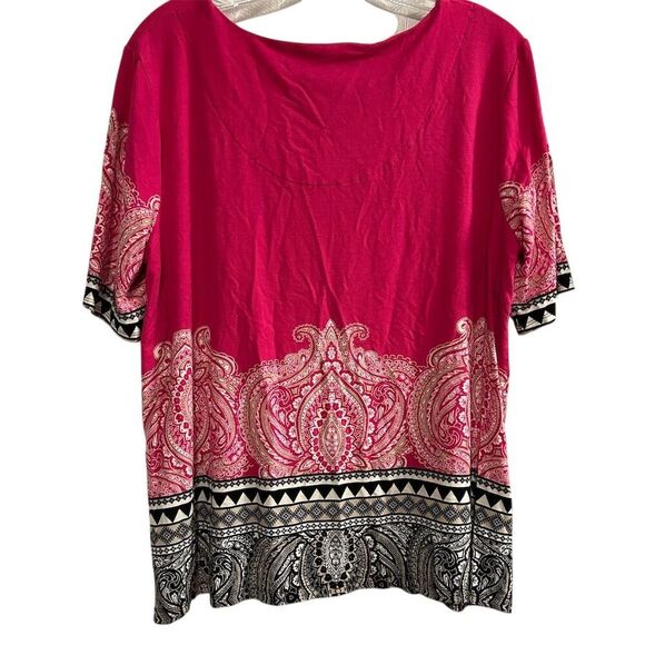 Chico's Women's Pink Damask Tunic Blouse Size 2 Short Sleeve Casual - Picture 8 of 11